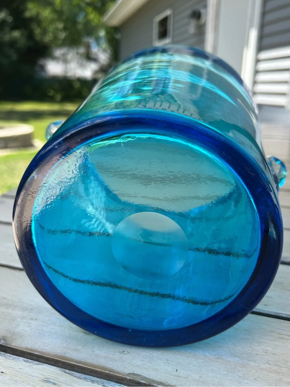 Vintage Hand Blown Glass Blue Ice Bucket